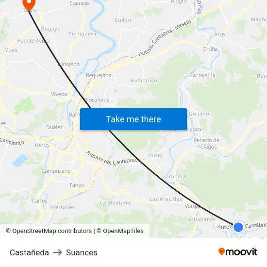 Castañeda to Suances map