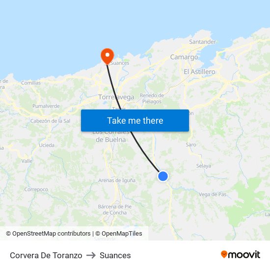 Corvera De Toranzo to Suances map