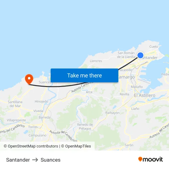 Santander to Suances map