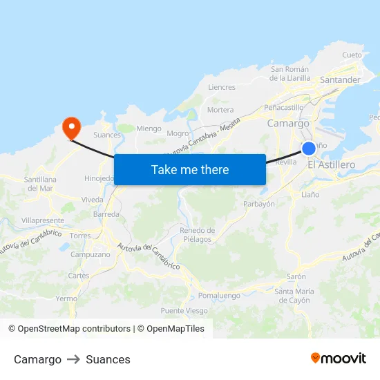 Camargo to Suances map