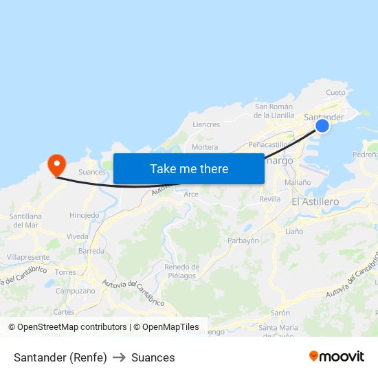 Santander (Renfe) to Suances map