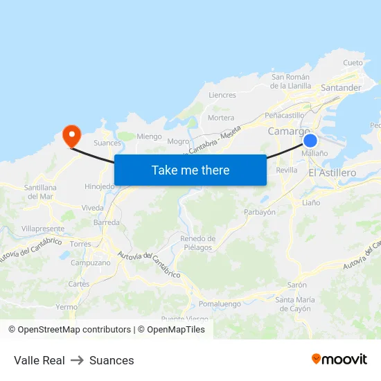 Valle Real to Suances map