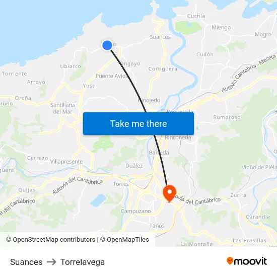 Suances to Torrelavega map