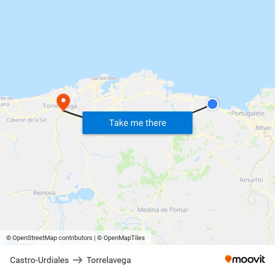Castro-Urdiales to Torrelavega map