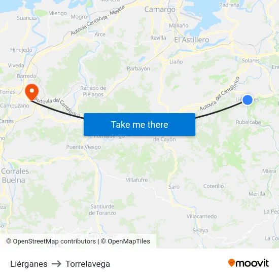 Liérganes to Torrelavega map