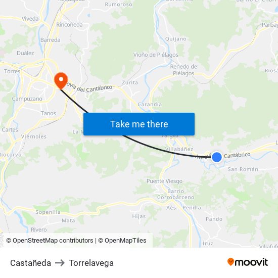 Castañeda to Torrelavega map