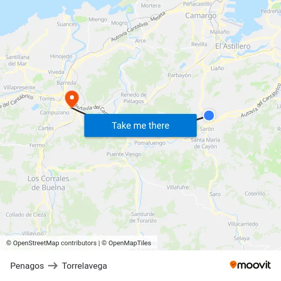 Penagos to Torrelavega map