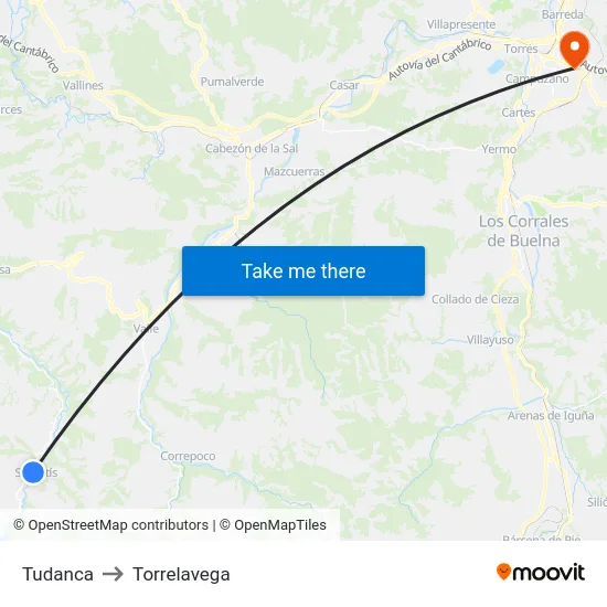 Tudanca to Torrelavega map