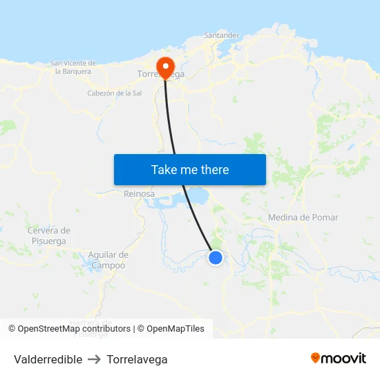 Valderredible to Torrelavega map
