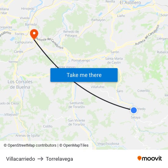 Villacarriedo to Torrelavega map