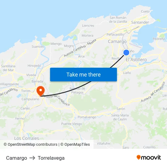 Camargo to Torrelavega map
