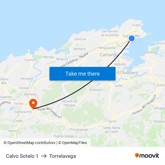 Calvo Sotelo 1 to Torrelavega map