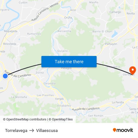 Torrelavega to Villaescusa map