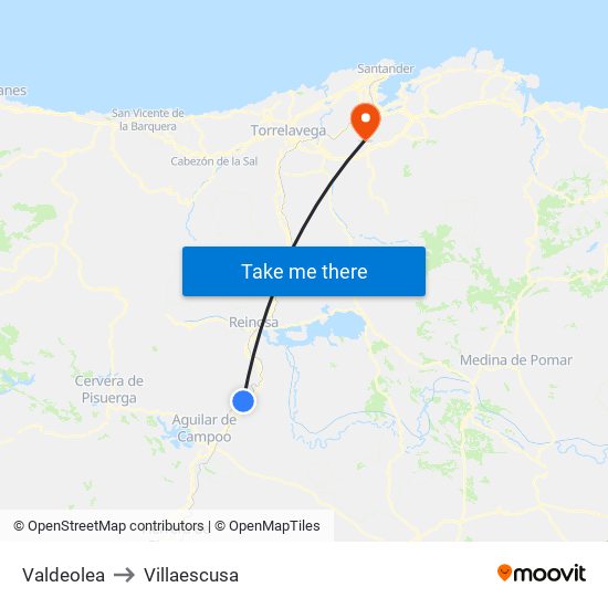 Valdeolea to Villaescusa map