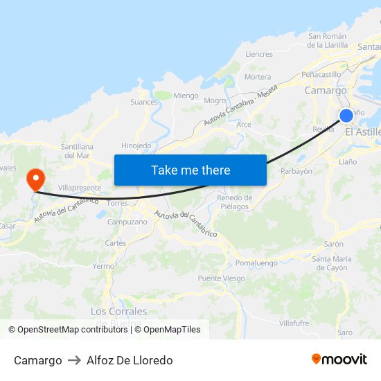 Camargo to Alfoz De Lloredo map