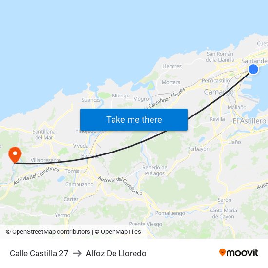 Calle Castilla 27 to Alfoz De Lloredo map