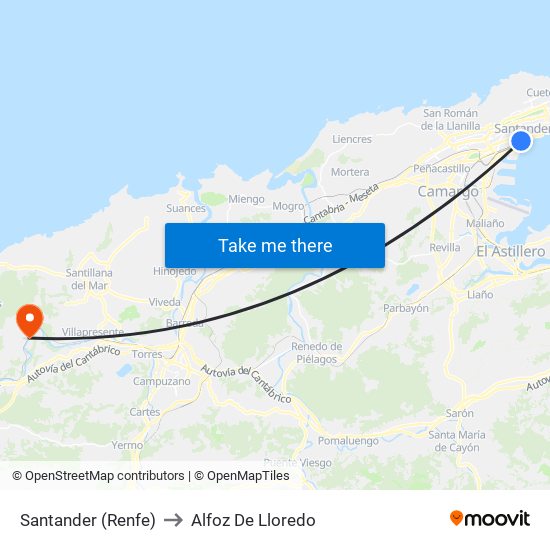 Santander (Renfe) to Alfoz De Lloredo map