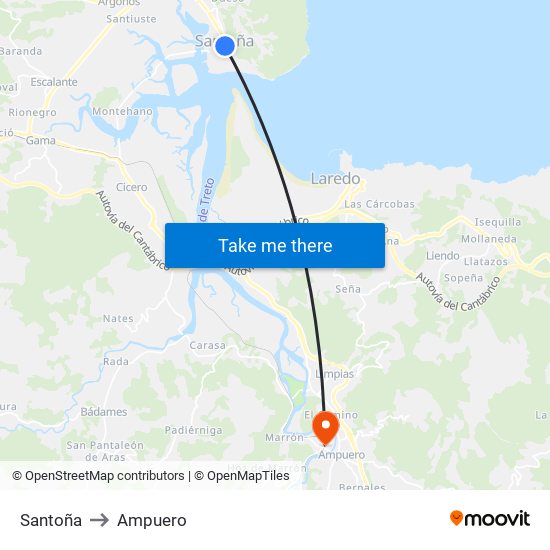 Santoña to Ampuero map