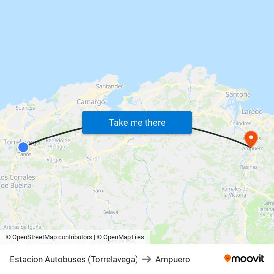 Estacion Autobuses (Torrelavega) to Ampuero map