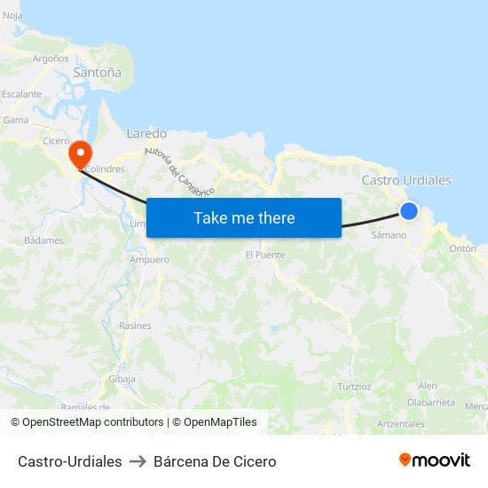Castro-Urdiales to Bárcena De Cicero map