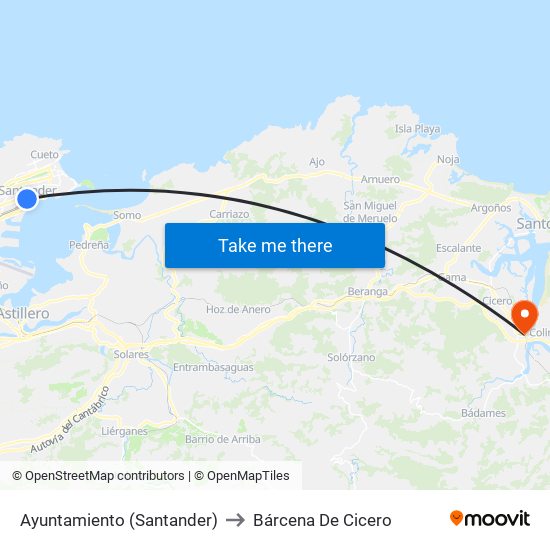 Ayuntamiento (Santander) to Bárcena De Cicero map