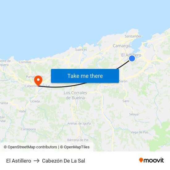 El Astillero to Cabezón De La Sal map