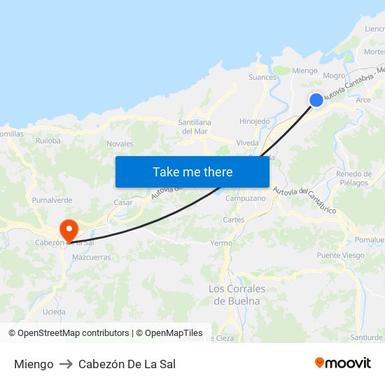 Miengo to Cabezón De La Sal map