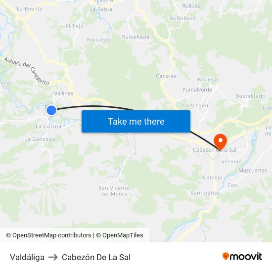 Valdáliga to Cabezón De La Sal map