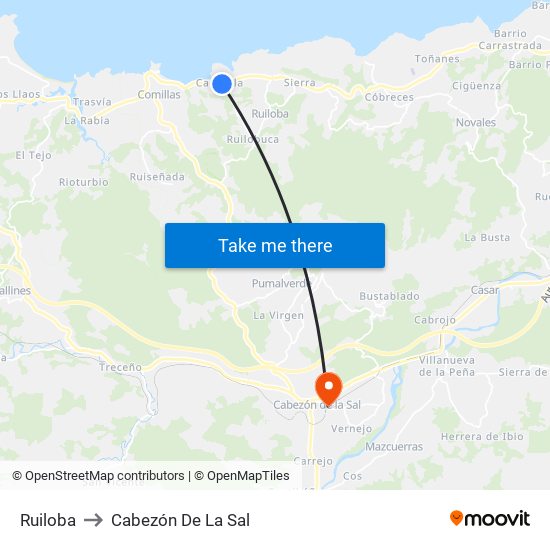 Ruiloba to Cabezón De La Sal map