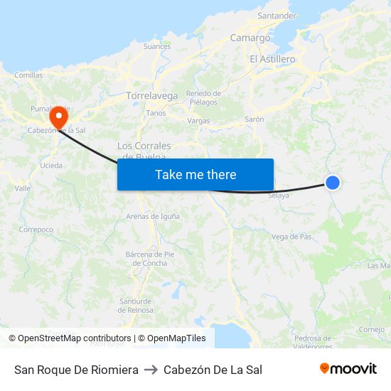 San Roque De Riomiera to Cabezón De La Sal map