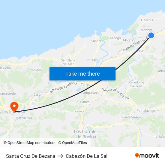 Santa Cruz De Bezana to Cabezón De La Sal map