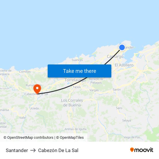 Santander to Cabezón De La Sal map