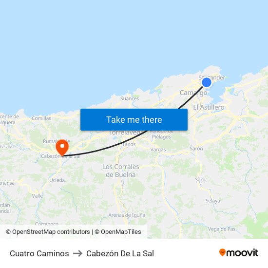 Cuatro Caminos to Cabezón De La Sal map