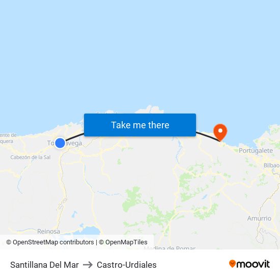 Santillana Del Mar to Castro-Urdiales map