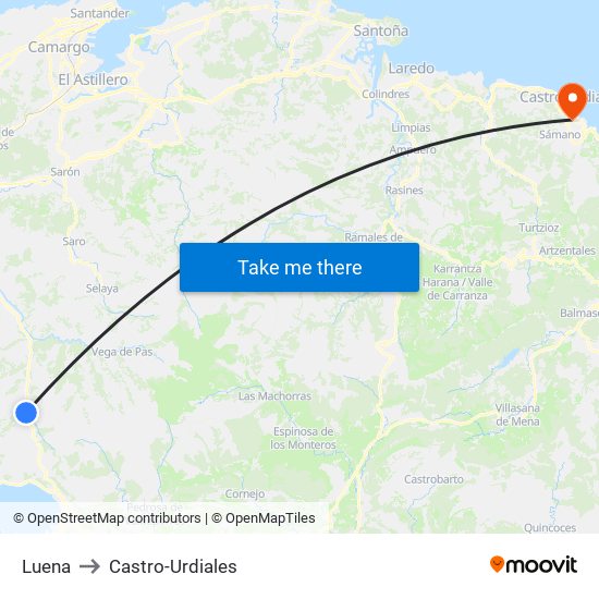 Luena to Castro-Urdiales map