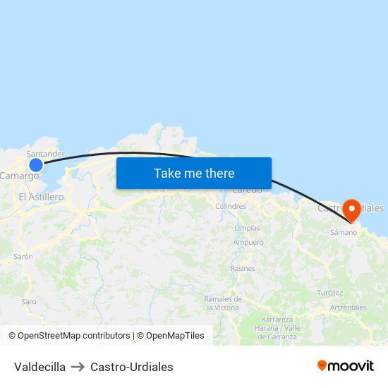 Valdecilla to Castro-Urdiales map