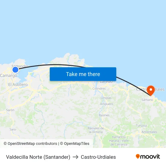 Valdecilla Norte (Santander) to Castro-Urdiales map