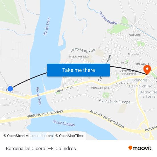 Bárcena De Cicero to Colindres map