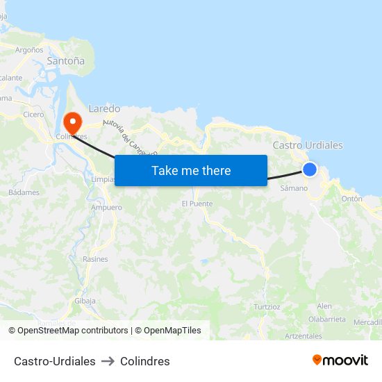 Castro-Urdiales to Colindres map