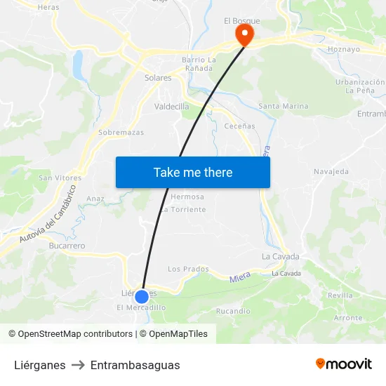 Liérganes to Entrambasaguas map