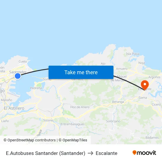 E.Autobuses Santander (Santander) to Escalante map
