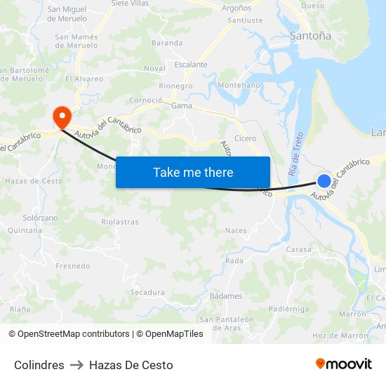 Colindres to Hazas De Cesto map