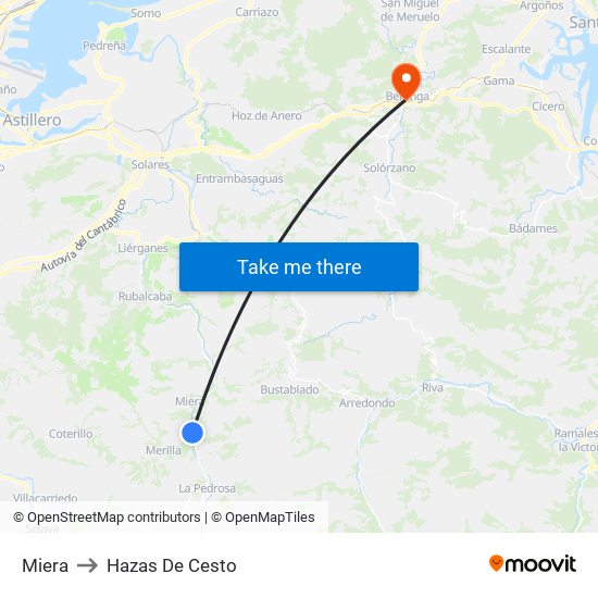 Miera to Hazas De Cesto map