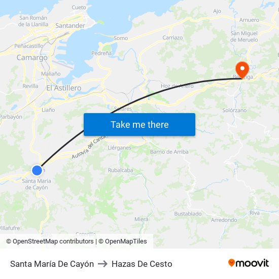 Santa María De Cayón to Hazas De Cesto map