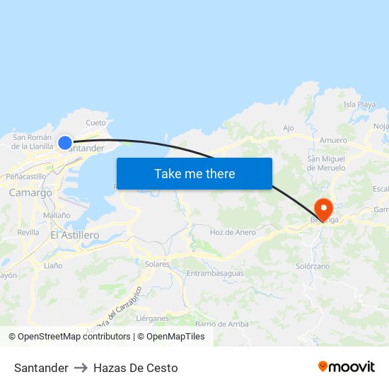 Santander to Hazas De Cesto map