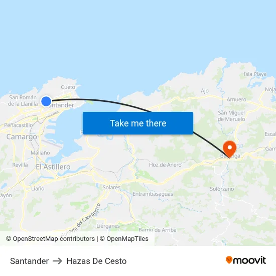 Santander to Hazas De Cesto map