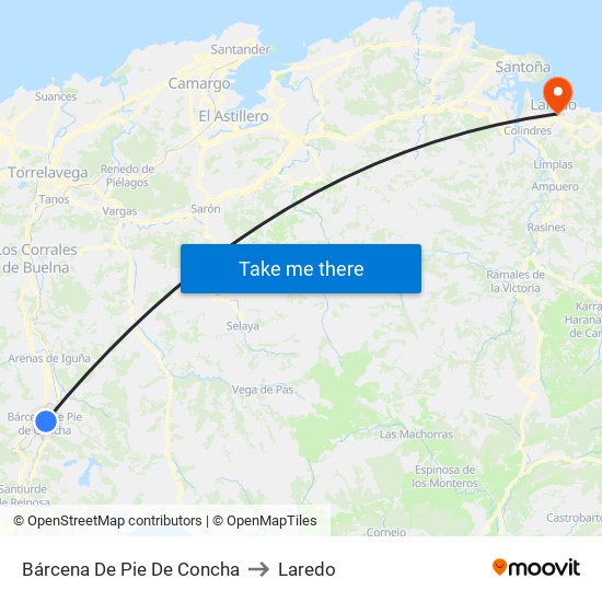 Bárcena De Pie De Concha to Laredo map