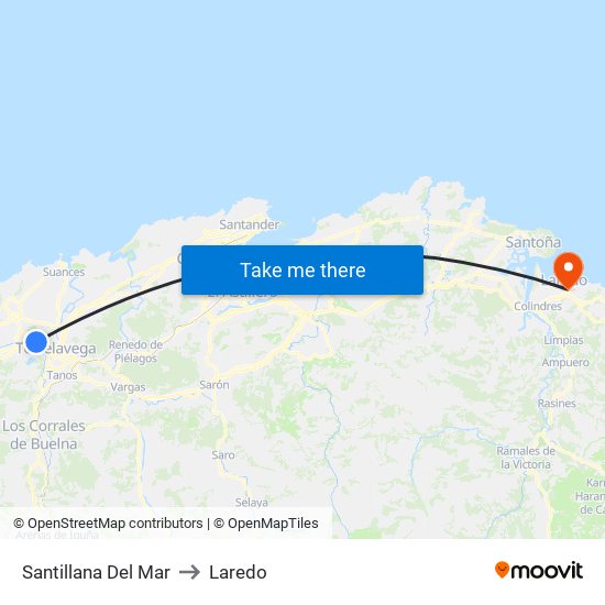 Santillana Del Mar to Laredo map