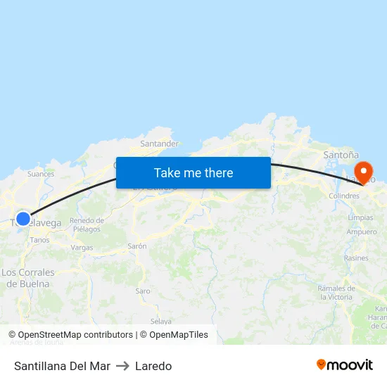 Santillana Del Mar to Laredo map