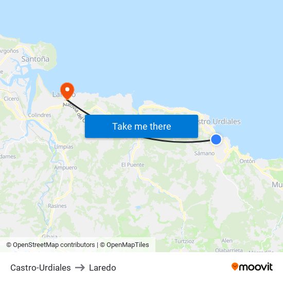 Castro-Urdiales to Laredo map